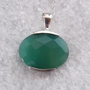 Vintage Canadian David Sigal Natural Chrysoprase 925 Silver Pendant Necklace